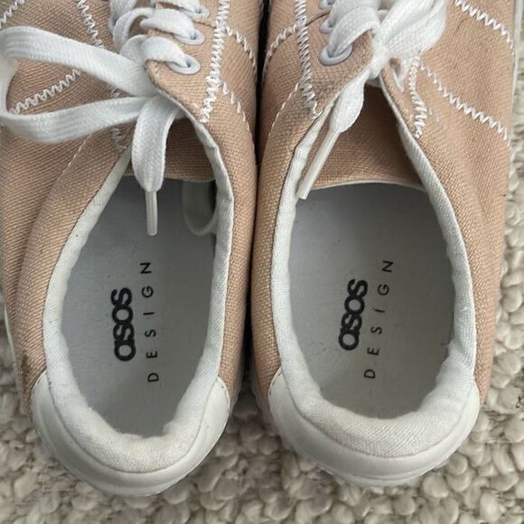 Asos‎ Design Women's Lace Up Embroidered Platform Canvas Sneaker Shoes Pale Pink - Picture 4 of 8